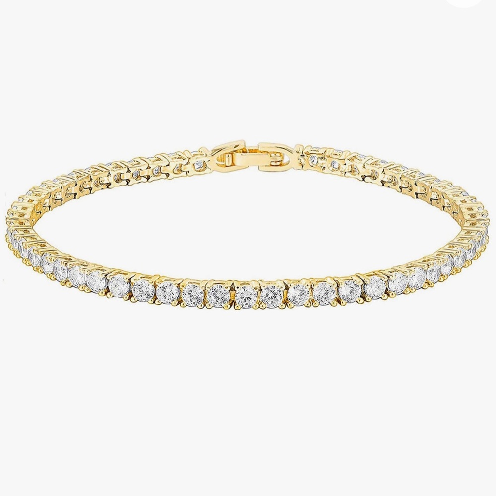 14k played gold tennis bracelet